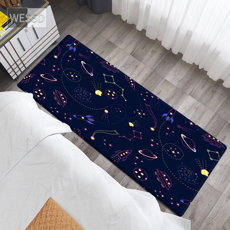 Dětské koberečky Cartoon Space do ložnice Roztomilá podložka Universe Print Koberec Dlouhé Dětské koberečky Dlouhé
