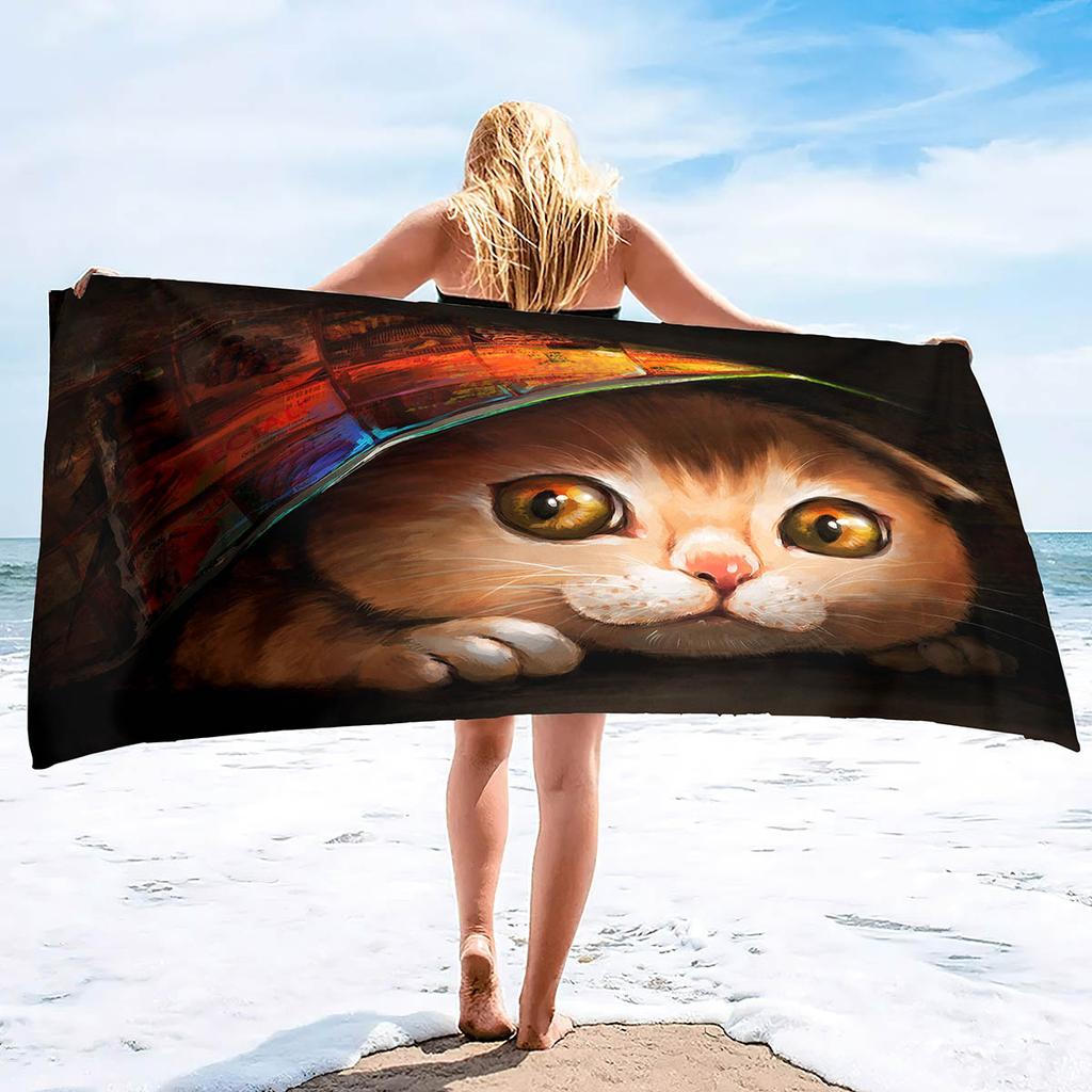 Cute Cat Print Beach Towel Soft Absorbent Large For Adult Kids Summer Travel Paw Design Perfect For Sunbathing Pool Use Gift