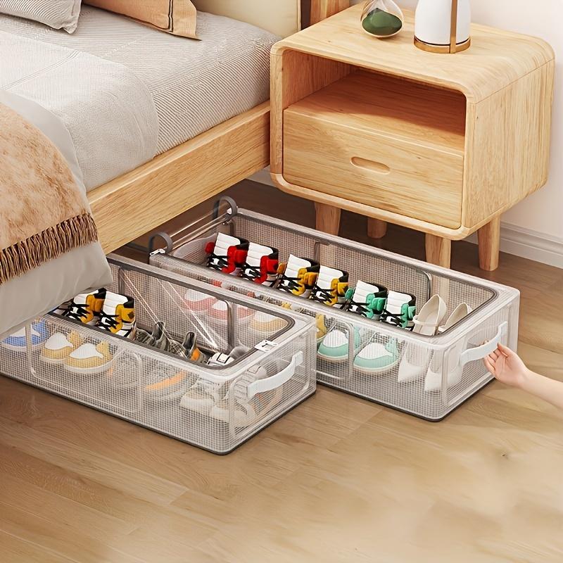 Scatola portaoggetti pieghevole trasparente per scarpe con telaio in acciaio resistente, versatile organizer da sottoletto per scarpe e vestiti, nylon alla moda