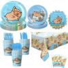 Capybara Theme Disposable Tableware Set Cartoon Capybara Tablecloth Cups Plates Napkin Happy Birthday Banner Kids Party Supplies