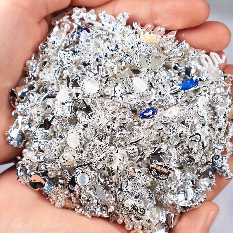 30pcs Luxury Nail Charms With Rhinestones/Pearls, Silvery Golden Nail Art Accessories, 3D Alloy Nail Art Jewelry For Nail Art Decoration