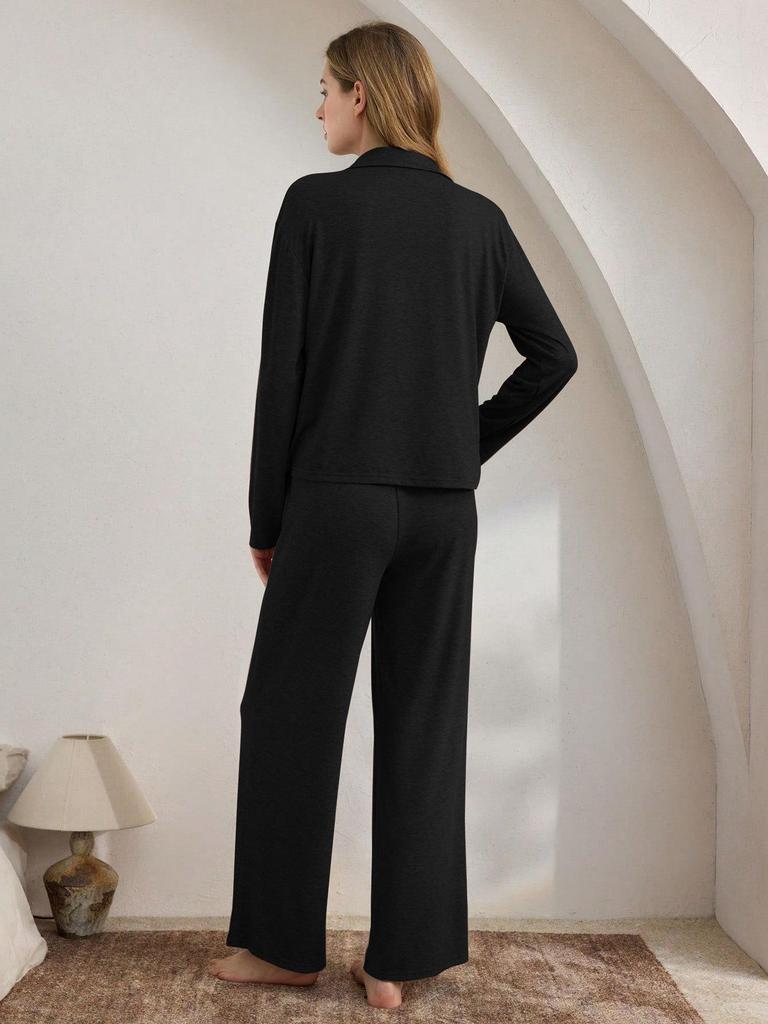 European Style Women's Autumn/Winter Pajama Set: Casual Long Sleeve Cardigan & Pants Homewear
