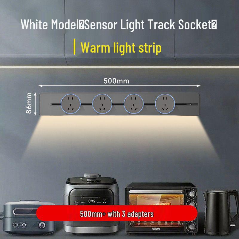 Movable Sliding Track Power Strip with Sensor Light for Kitchen & Dining Room