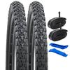 YunSCM Set of 2, 24x1.95 Tires, 24x1.95 53-507 Bicycle Tires + 24x1.75/2.25 Tubes with 32mm American Valves + Tire Lever, Y-1132