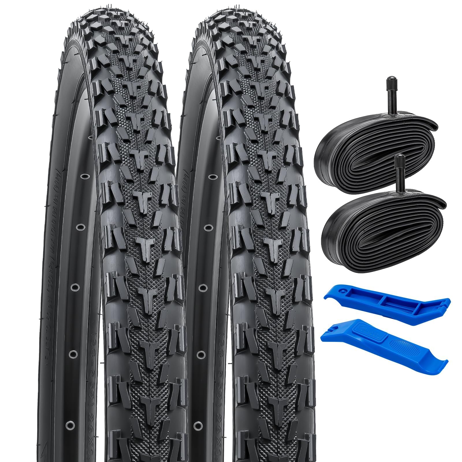 

YunSCM Set of 2, 24x1.95 Tires, 24x1.95 53-507 Bicycle Tires + 24x1.75/2.25 Tubes with 32mm American Valves + Tire Lever, Y-1132