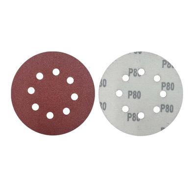 Red Sand 4.5-Inch Self-Adhesive Flocked Sandpaper Set, 115mm, 8-Hole Polishing Discs
