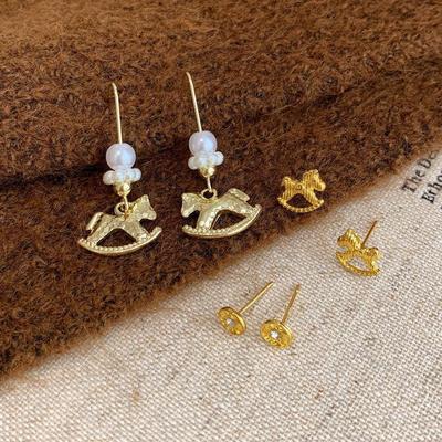 Creative Unique Cartoon Animal Colt Horse Earrings For Women Girl Cute Animal Little Horse Ear Stud Jewelry  Year Gift