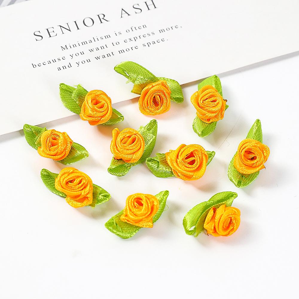 50Pcs Mini Rose Artificial Flowers Heads 2cm Buds Fabric Flower Wedding Decoration Craft Supplies Ribbon Bow-Knot Gift Decor