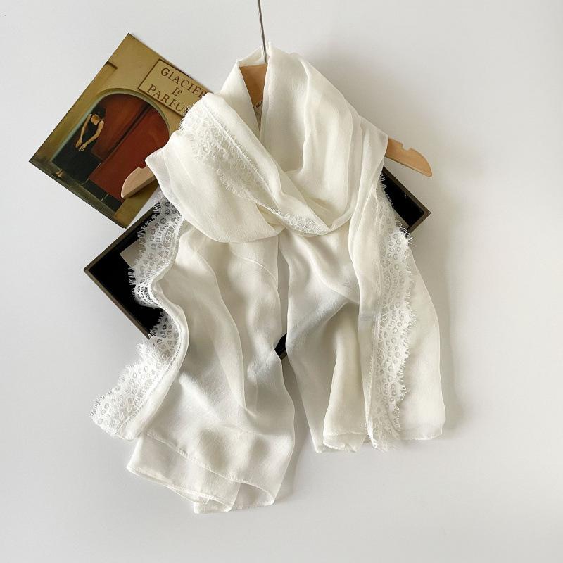 

Летний кружевной шарф-шаль с облачным узором из пряжи, малазийский шифоновый шарф, тонкий шарф, однотонный шарф из пряжи для женщин