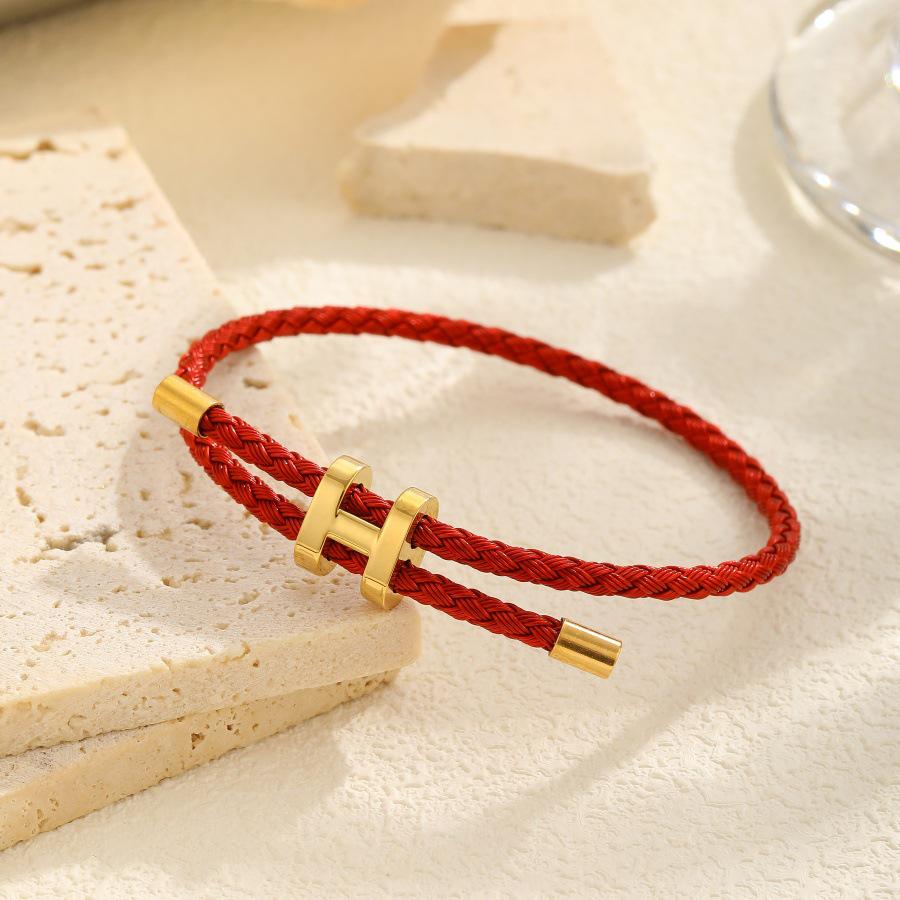 Stainless Steel T-Bar Clasp Hand Rope Bracelet - Waterproof, Sweatproof, Lucky Woven Design for Couples