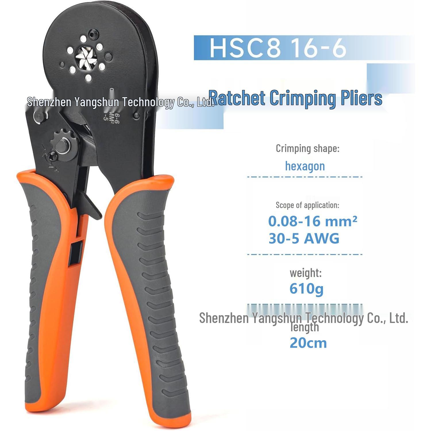 

HSC8 16-6 Hex Ratchet Crimping Tool for Wire End Sleeves, Black