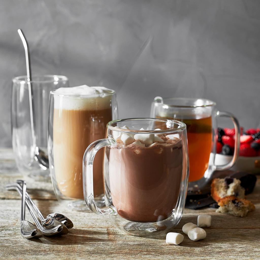 ZWILLING Sorrento Double Wall Glass Coffee Mug 350ml 2pcs Set - Insulated, Keeps Drinks Hot or Cold, Double-Walled, with Handle, Microwave Safe. [Offi