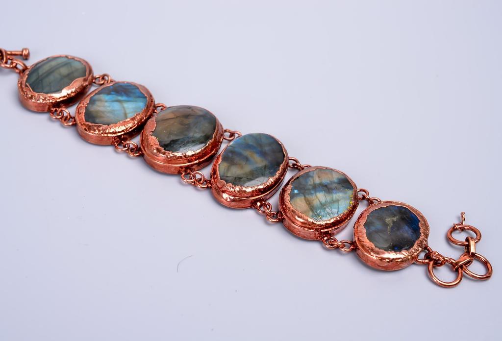 Labradorite Gemstone Copper Birthday Electroformed Statement Wife Gift Bracelet V-77