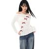 Korean Sweet Girl Three-dimensional Decorative Bow Shoulder 2025 Autumn and Winter New Sweater Off-shoulder Slanted Shoulder Inner Knitting