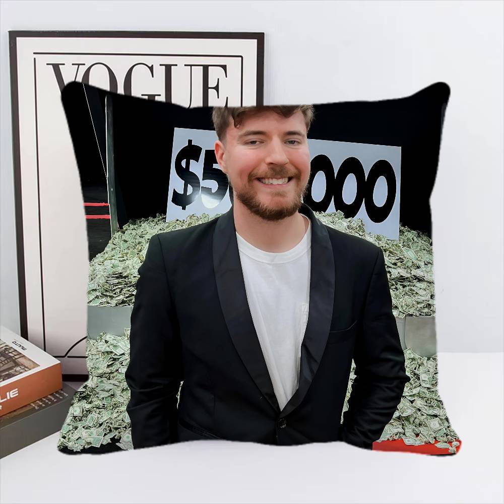 Game Blogger M-MrBeast Vintage Pillow Case Square Pillow Bedroom Sofa Leisure Comfort Cushion Car Home Decoration