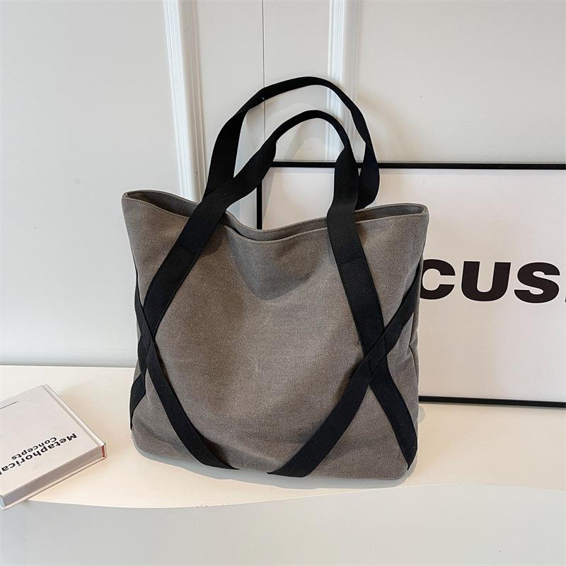 Summer new popular contrasting color canvas bag versatile large-capacity student class bag shoulder bag tote bag women