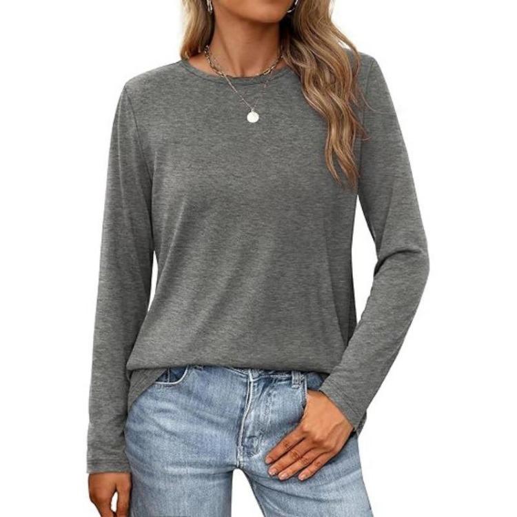 Casual Fashion Blouse Long Sleeve Round Neck Pullover Top Women