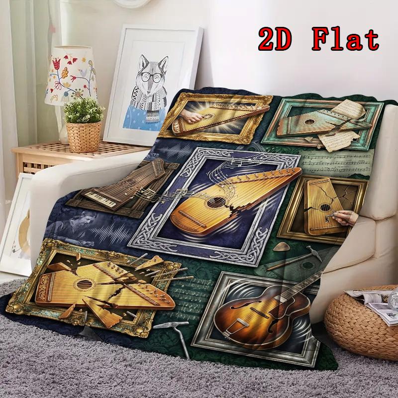 Musical Instruments Frames 2D Flat Pattern Flannel Blanket, High Quality All Seasons, Home Decor, Warmth and Comfort, Perfect for Christmas Gifts.