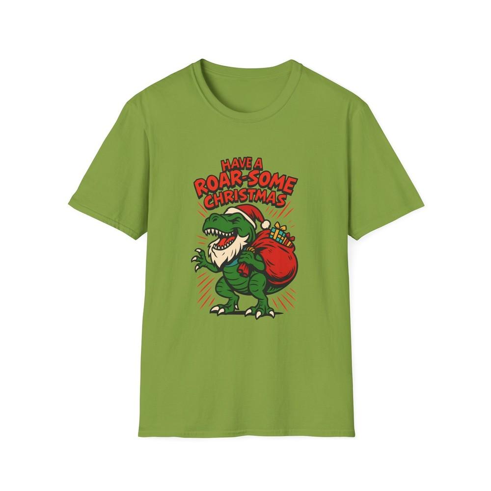 

Unisex Softstyle T-Shirt Green T-Rex Santa Beard Christmas Dinosaur Graphic Tee 2XL