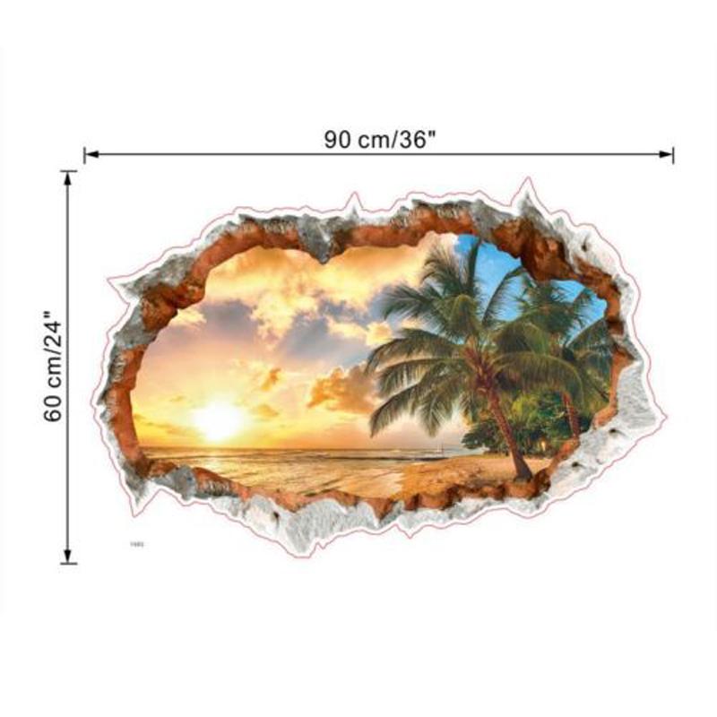 Removable Sunshine Beach 3D Window View Wall Art Sticker Vinyl Decal Mural Decor