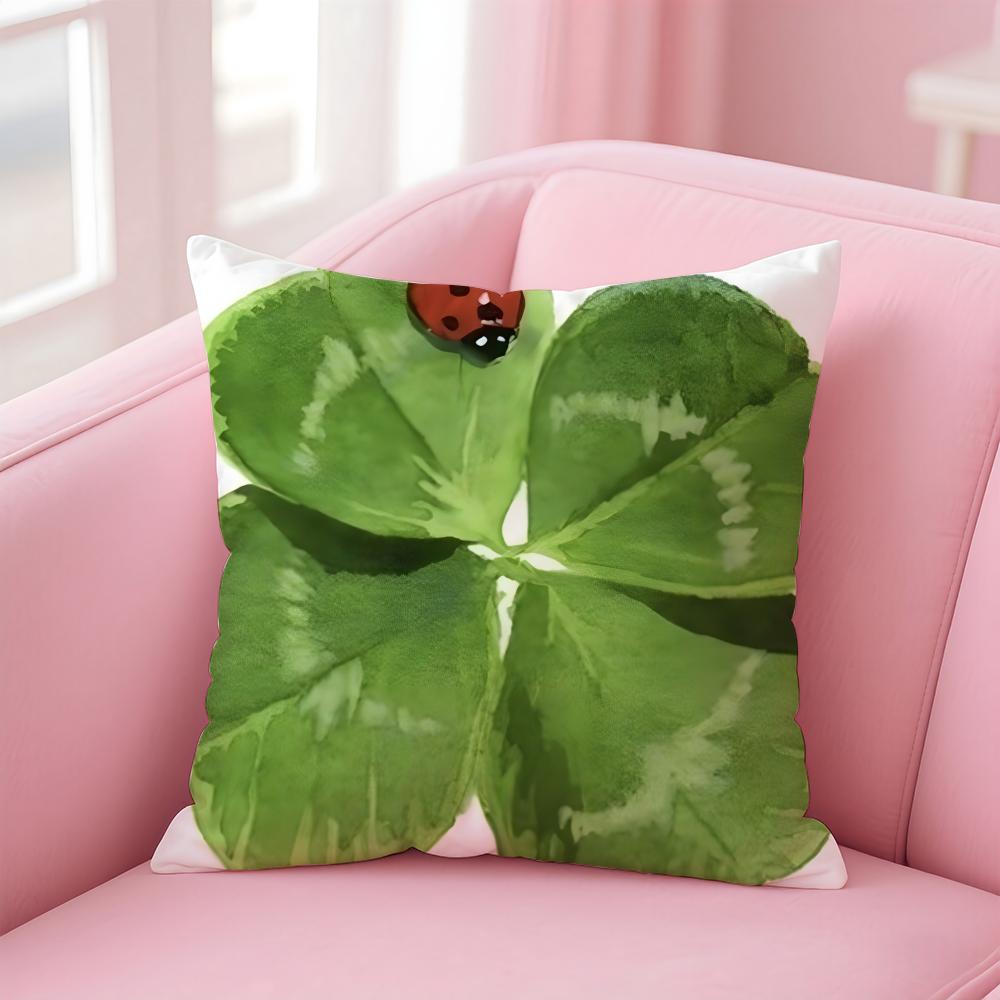 Lucky Four Leaf Clover Fresh Green Cushion Cover Pillowcase Short Plush Invisible zipper Room Sofa Cushion Cover