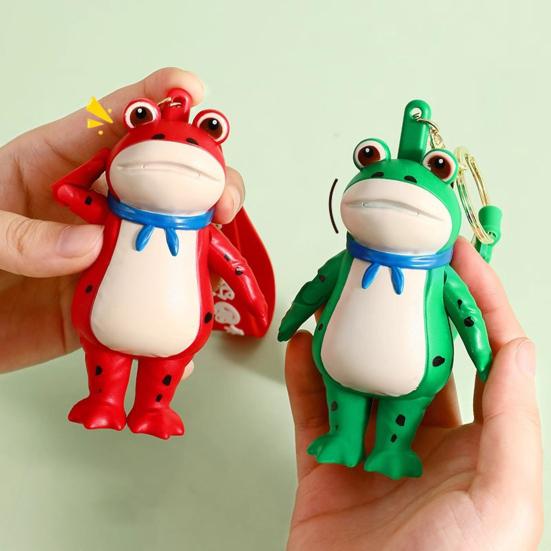 Frog Keychain Saluting Button Link Hands Realistic Texture Blue Scarf Frog Key Chain Mini Portable Lobster Clasp Backpack Pendant