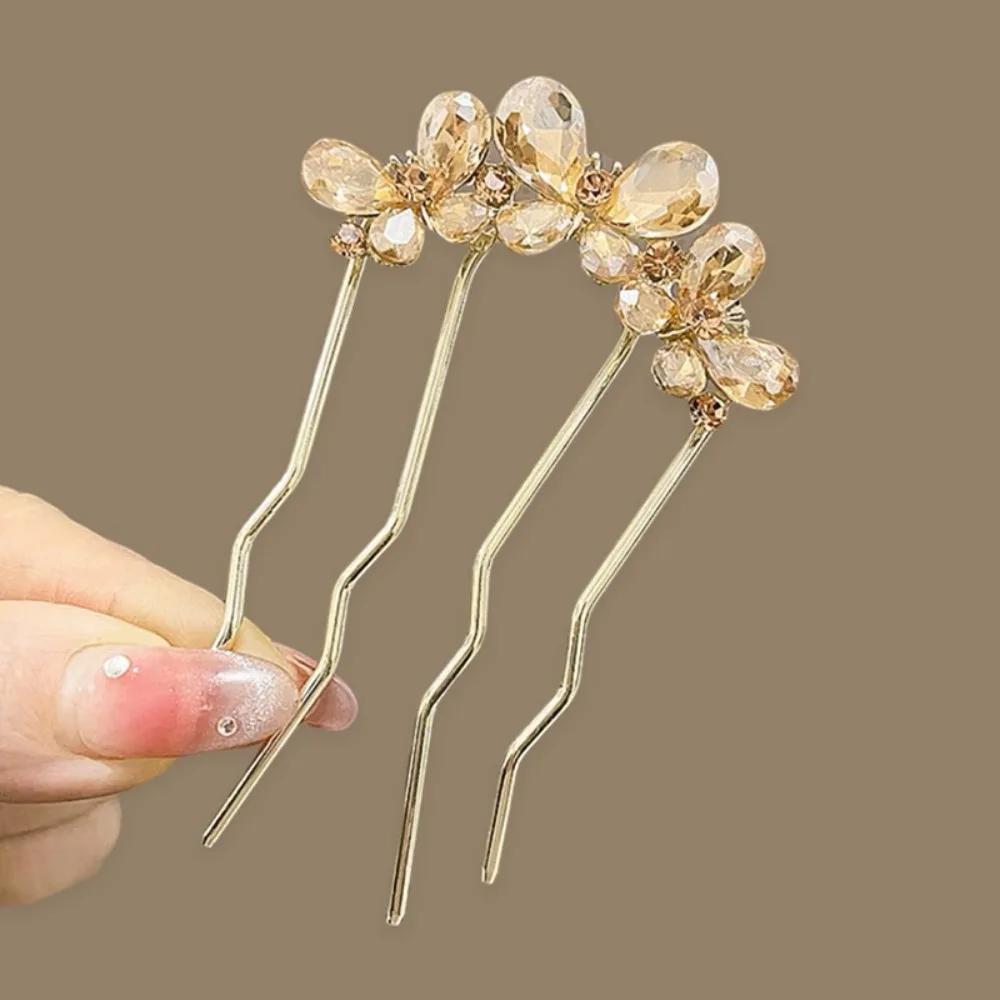 Simple Flower U-shaped Hair Fork Clip Metal Pearl Hair Stick Butterfly Hair Combs Hair Accessories