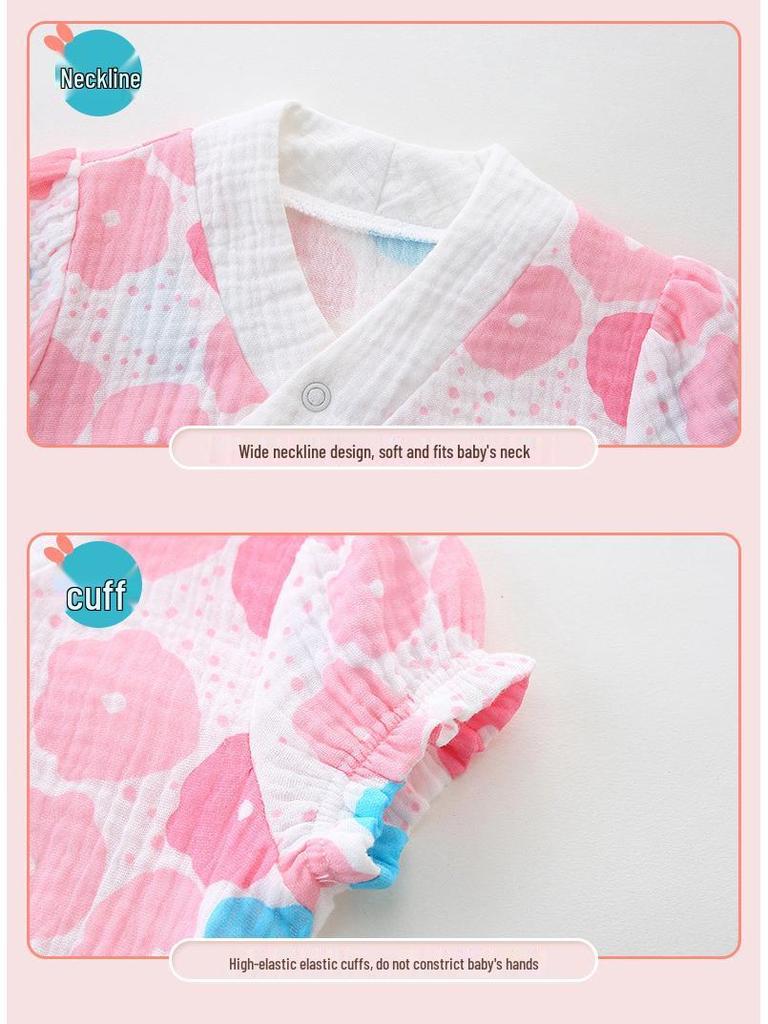 Salopetă Bebeluș Fetiță Bumbac Stil Coreean - Body de Vară Imprimat cu Închidere la Bază