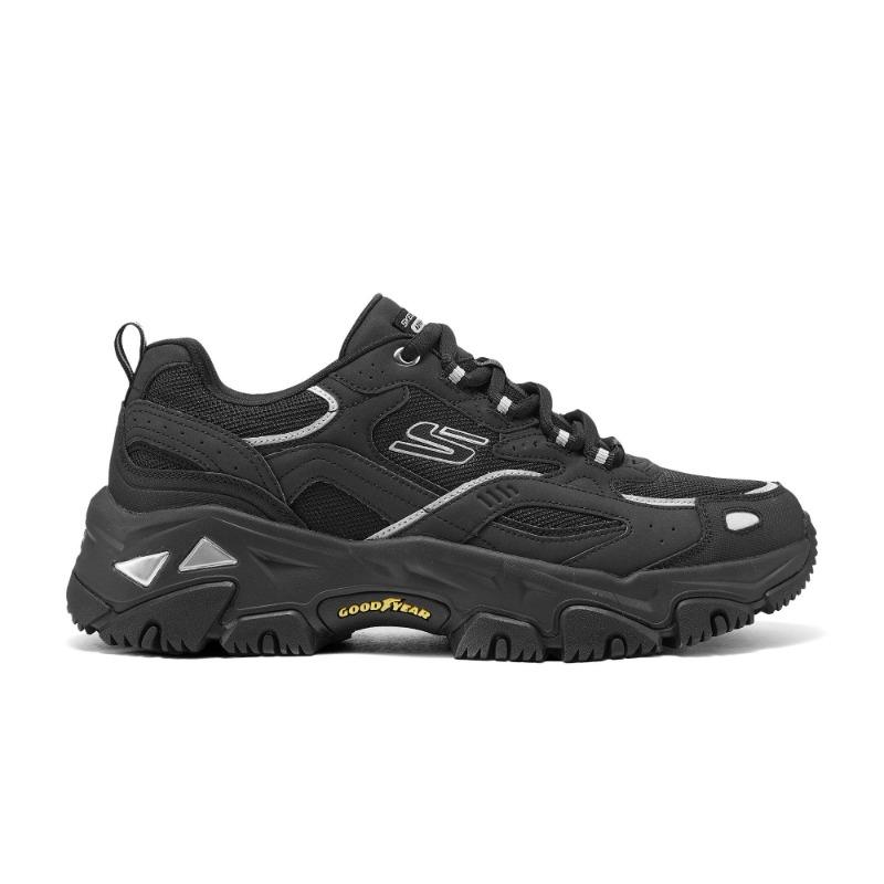 Skechers D'LITES Hiker Men Mesh Synthetic Leather Comfort Wear-resistant Balanced Platform Low Top Dad Shoes Black 237423-BKSL