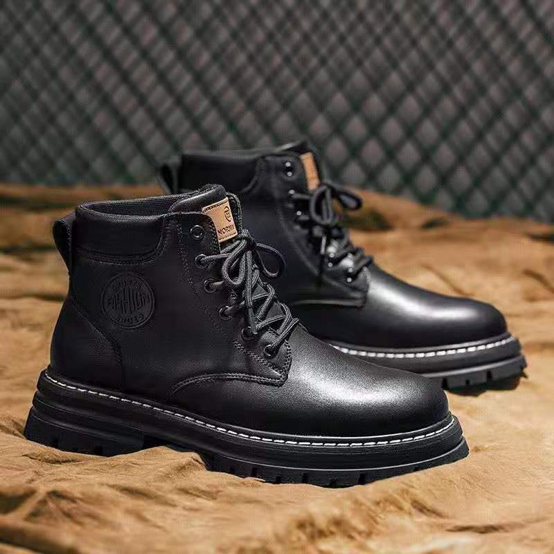 Rhubarb boots winter velvet thickened warm Martin boots retro shoes high-top British style thick-soled leather boots