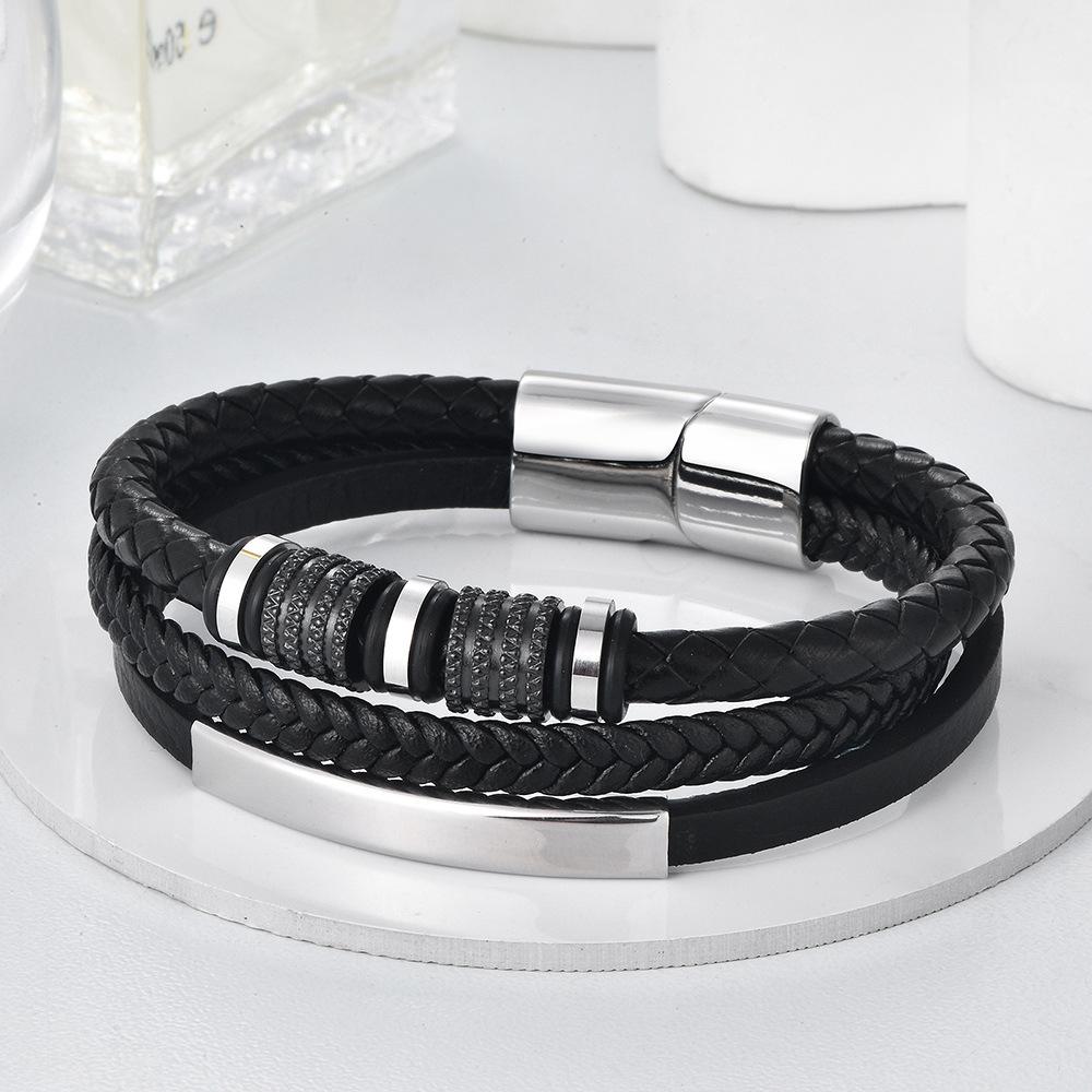 Braided Leather Men Bracelet Magnetic Clasp Trendy Hand Chain Fashion Jewelry