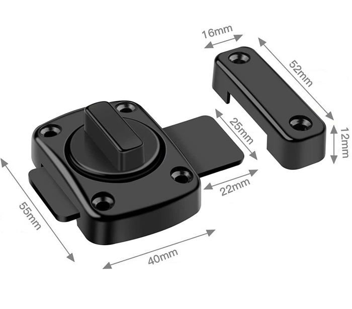 Loquet rotatif salle de bain AIMOONSA en alliage de zinc noir - verrou pivotant porte/fenêtre 55×65×25 mm