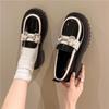 Women's British Style Loafers 35-40 Round Head Square Heel Color Blocking Thick Bottom Leather Shoes Comfortable Commuting Shoes