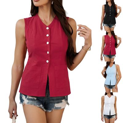 Women's Casual All-you-can-go Holiday  Button Cardigan Solid Color Sleeveless Vest