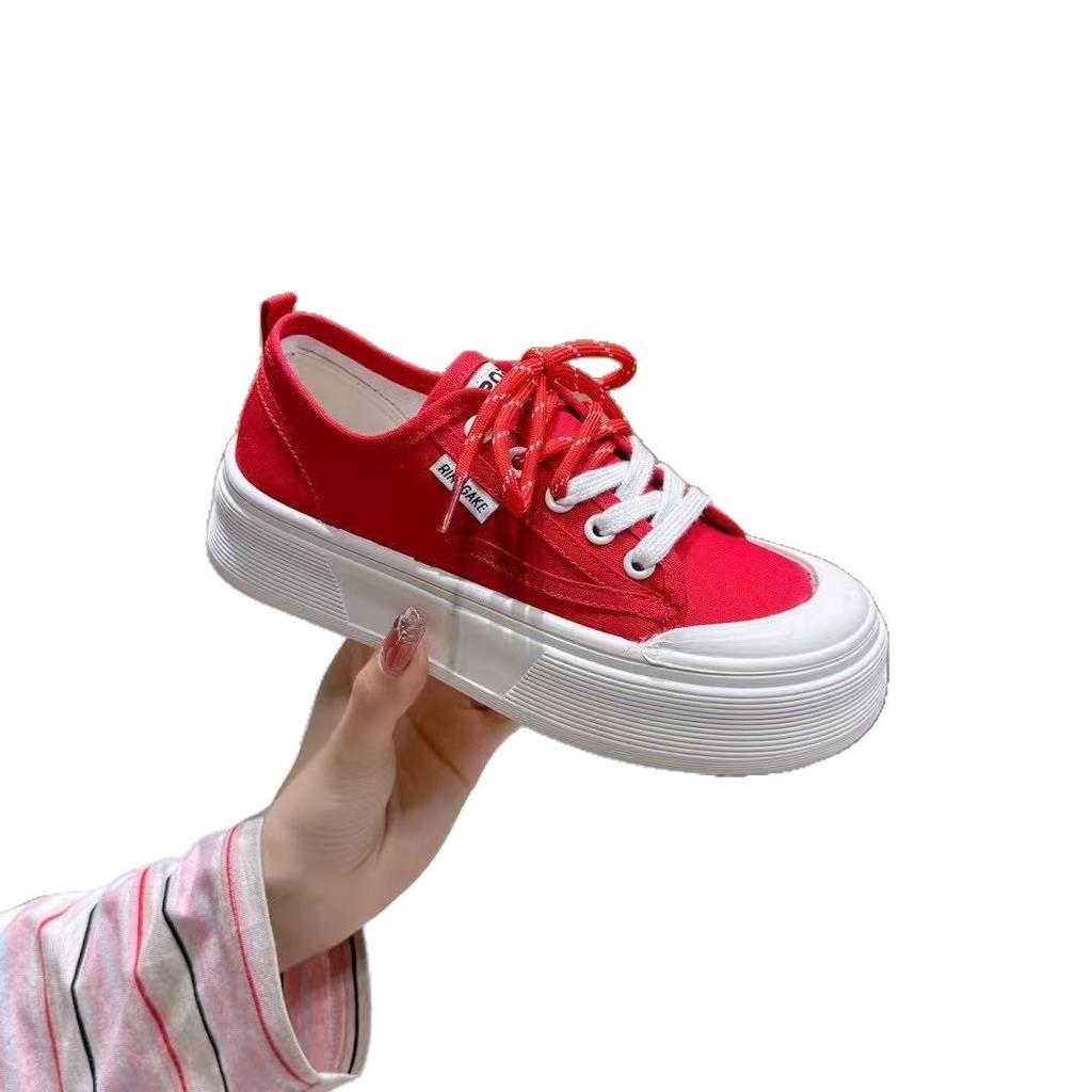 Dopamine platform canvas shoes women's 2025 summer back lightweight force breathable versatile casual height increase little white biscuit shoes