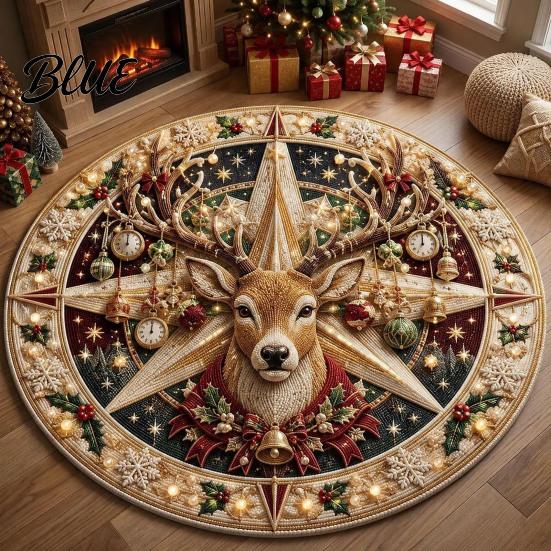 Decorative Holiday Floor Covering Round Christmas 3D Rug Optical Illusion Area Santa Gnome Rug for Living Room Entrance Pattern Non-slip Mat