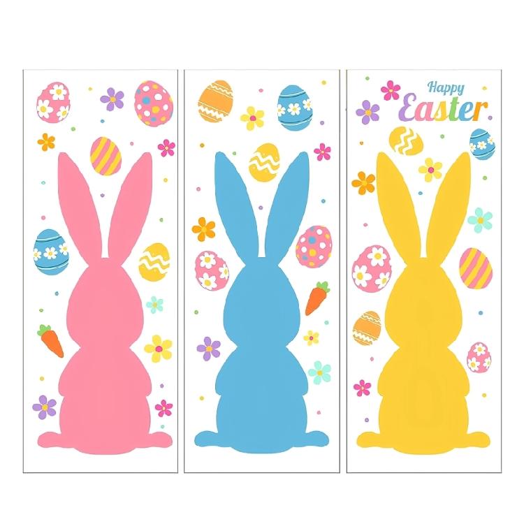 

3Pieces Window Adhesives Fade Resistant Pictures Easter Themed Window Art Plastic Texture for Home Office Shop Window 1