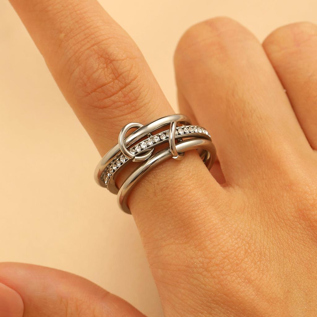 LATS Gold-plated Stainless Steel Multi-layered Contrasting Stacking Rings for Women Hand Jewelry