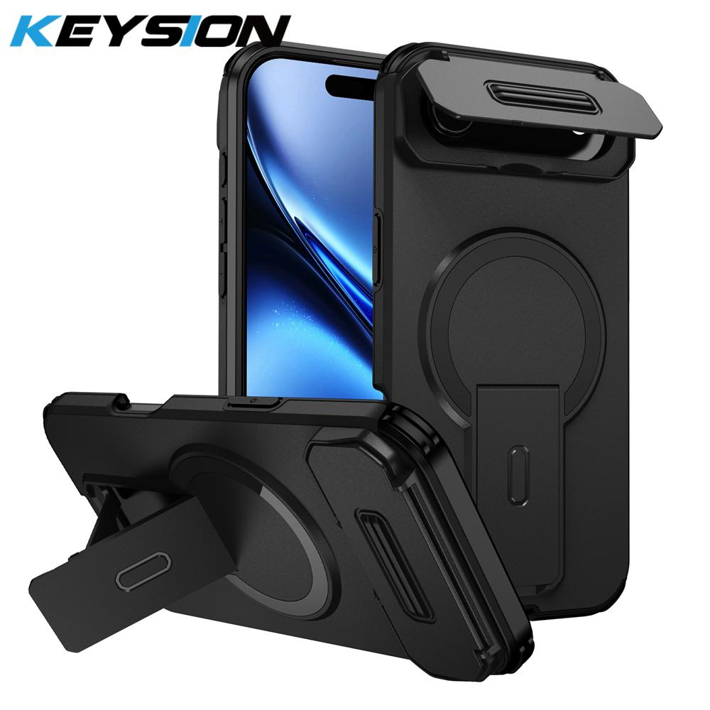KEYSION Shockproof Magnetic Case for iPhone Air Slide Camera Protect Kickstand Wireless Charging Phone Cover for iPhone 17 Air