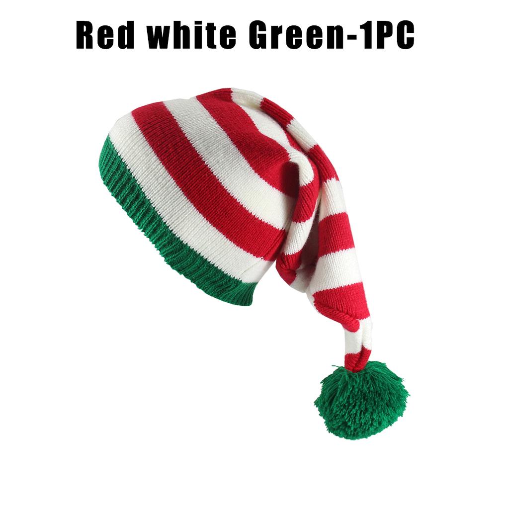 Christmas Unisex Knit Stocking Cap Euro Style Long Tail Pom Pom Elf Hat Festive Winter Accessory Gift