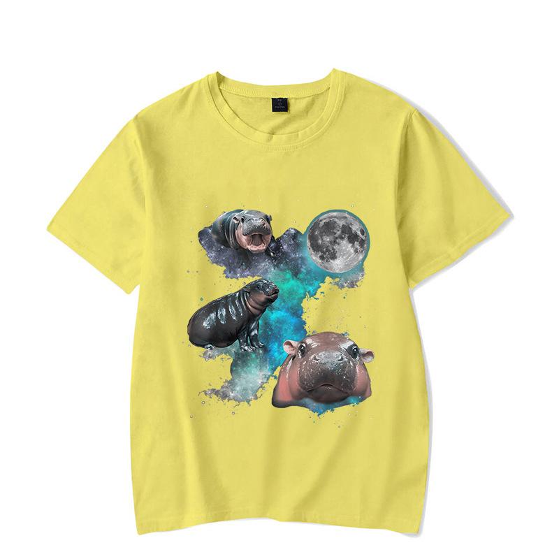 Ladies' Loose Casual Fun Moo Deng Bouncing Pig Print Pure Cotton Short Sleeved Top T-Shirts Women’s