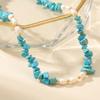 Natural Gemstone Chips Pearl Necklace for Women, Baroque Freshwater Bead Chain, Gold Plated Stainless Steel Jewelry Anti Tarnish