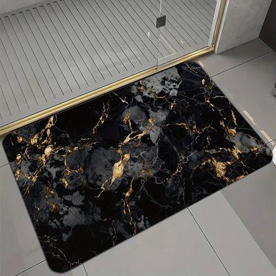 1 Stück Schwarze Goldene Marmor Muster Fußmatte, Strapazierfähiger Eingangsteppich für Hauseingang, Willkommensmatte für Küche, Wohnzimmer, Badezimmer, Schlafzimmer - Rechteckig