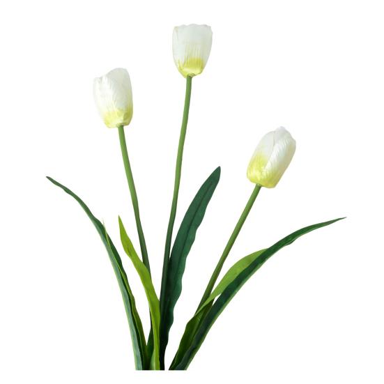 Artificial Flowers 3-Head Silk Tulip Bouquet with Bendable Iron Wire Stem Faux Floral Arrangement Wedding Decorations Photography Props