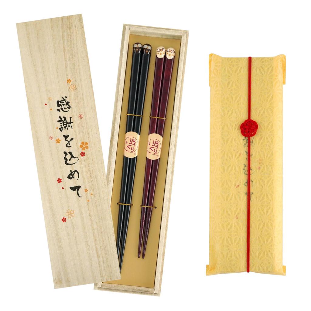 Kizamu Wakasa Lacquer Owl Pukumaru Couple Set of Owl Thank You Gift Chopsticks, Design, Auspicious, Chopsticks, 2, Merchandise,