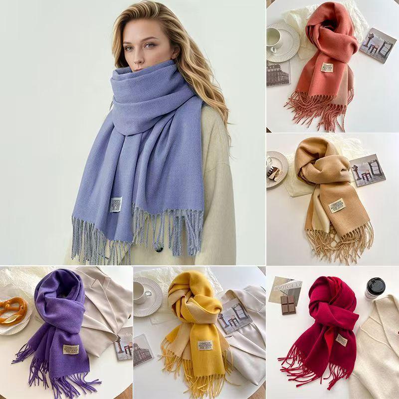 Winter Cashmere Women Scarf Female Luxury Scarves Lady Tassel Bandana Women Solid Shawl Wraps Foulard Tippet Pashmina