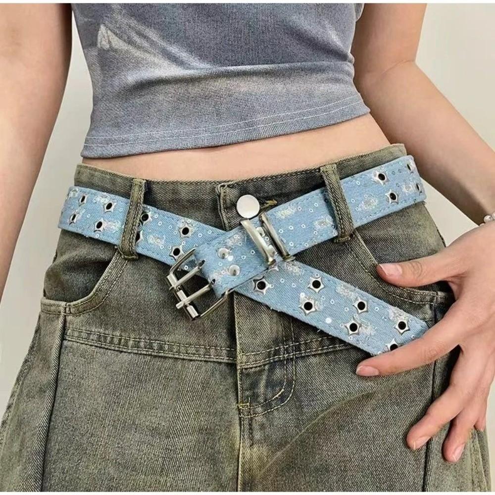 Versatile Retro Punk Star Belt Double-breasted Y2k Pin Buckle Belt Hip-hop Style Hollowed Out Belt Women Waist Accessories