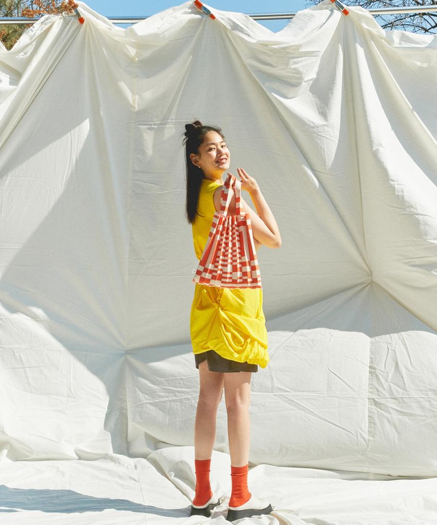 Pleatsmama Tote Bag Grid Orange