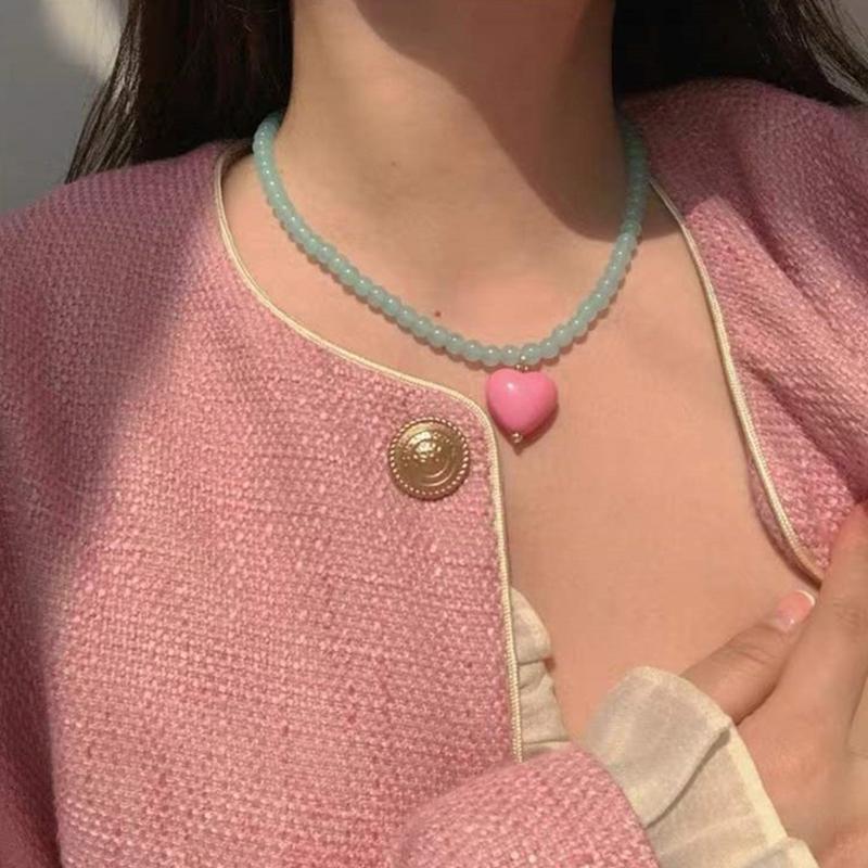 Colorful Acrylic Beads Heart Choker Necklace Bohemian Simple Love Charm Statement Short Necklaces Clavicle Chain Jewelry