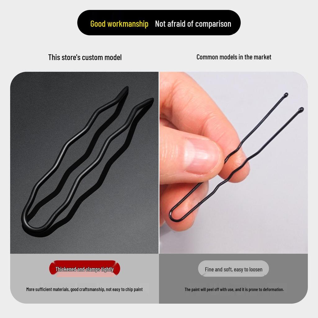 Black U-Shaped Hairpin: 2-Prong Insert Comb for Secure Bun & Ponytail Styling Without Hair Damage